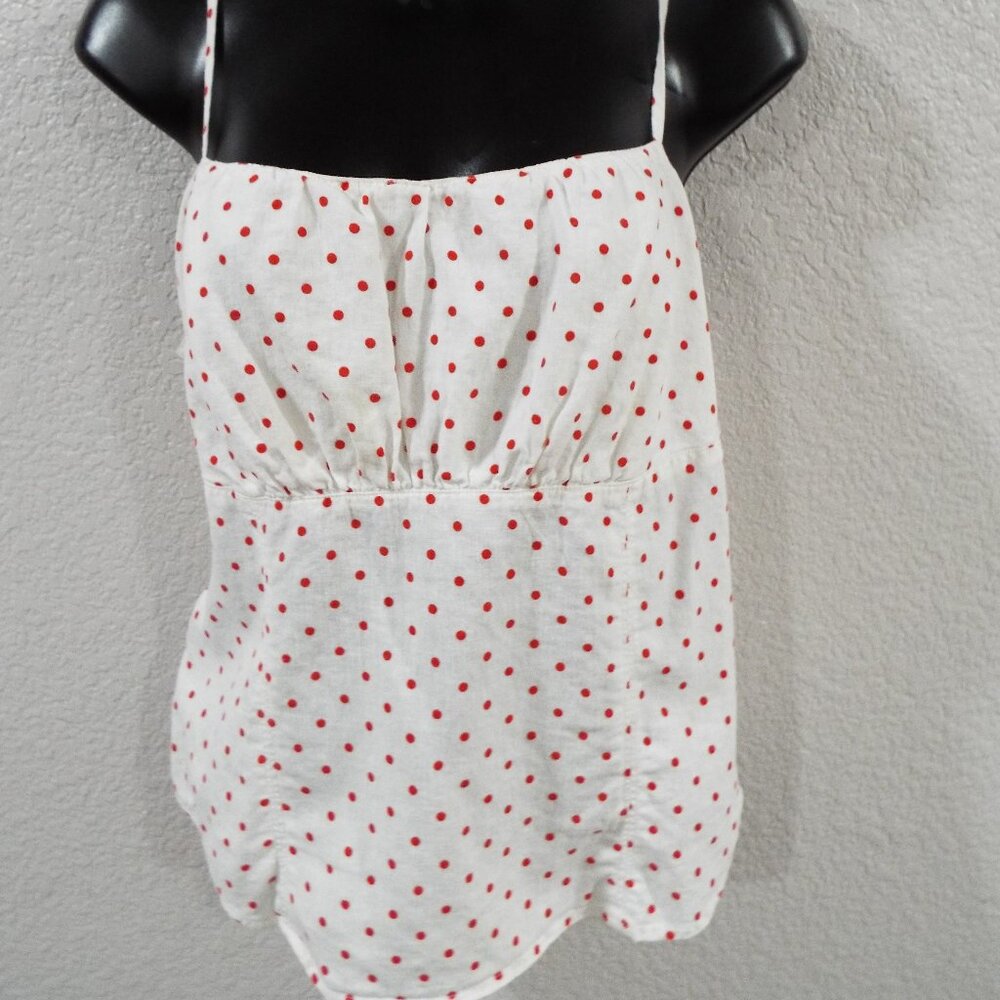 Anthropologie Maeve Sophia Women's White Strappy Blouse Red Polka Dots Size 12